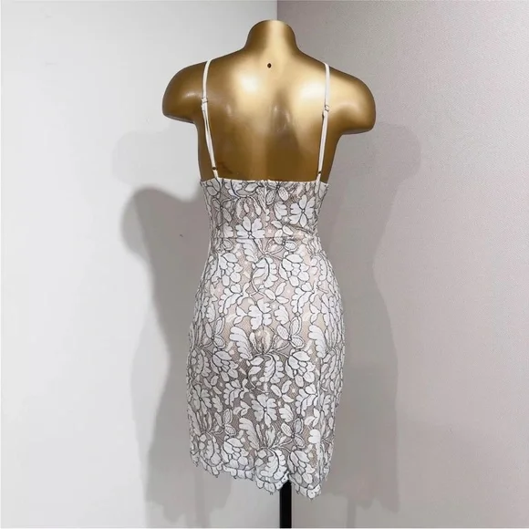 NWT Lulu’s Delicate Darling Beige & Ivory Lace Bodycon Halter Dress - Picture 6 of 10